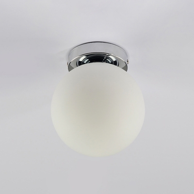 Glass Spherical Semi Flush Mount Ceiling Lighting Fixture Simple Style LED Close To Ceiling Lamp in White