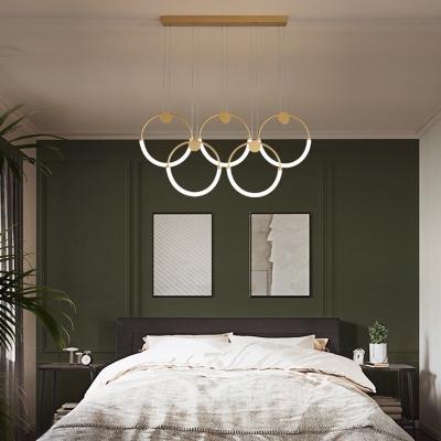 Gold Metal Ring Island Light Modern Living Room White LED Acrylic Island Fixture