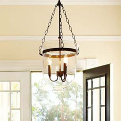 Industrial Candle Chandelier 3 Lights with Clear Glass Shade with 31.5 Inchs Height Adjustable Chain