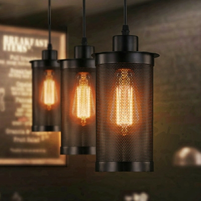 Industrial Hanging Pendant with 1 Light Iron Cylindrical Mount Circle Ceiling Mount Single Pendant for Restaurant