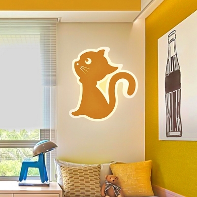 Lovely LED Wall Lamp with Cat Acrylic Slim Panel Sconce Light in Warm for Boy Girl Bedroom