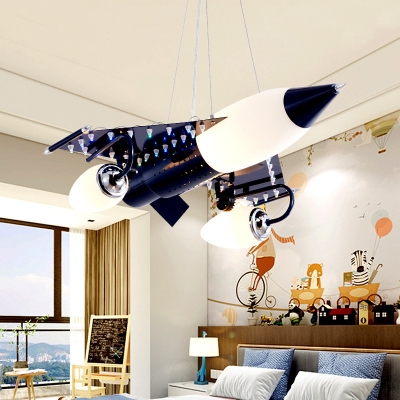 Metal Circle Ceiling Mount Creative Pendant with 3 Light Glass Shade Multi Light Pendant for Children Bedroom