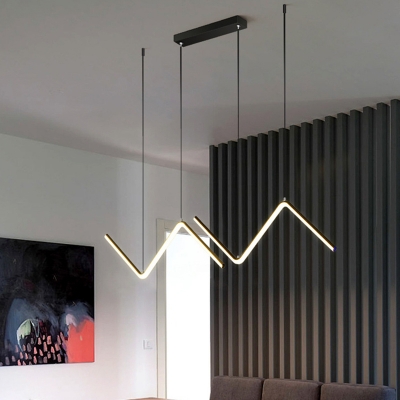 Metal Linear Zigzag Design Pendant Minimalist Style Living Room LED 2-Light Hanging Lamp