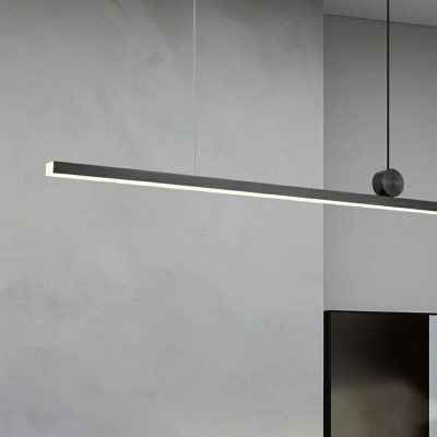 Metal Shade Linear Island Light Modern Living Room Black LED Island Fixture in Stepless Dimming Light