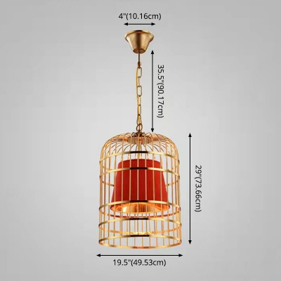 Metal Trapezoid Shade Pendant Lighting Restaurant Warehouse One Light Industrial Hanging Light with Golden Birdcage