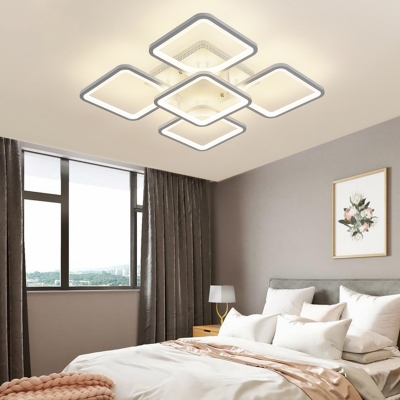 Metallic LED Semi Flush-Mount Light Fixture Contemporary Square Close to Ceiling Lamp in White for Living room