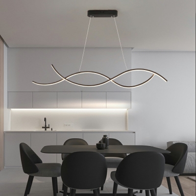 Minimalist Dining Room Metal Black Island Pendant 43 Inchs Wide Linear Wave Design LED Island Light