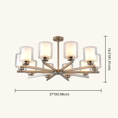 Modern Chandelier Light Fixture Living Room White Glass 16.5 Inchs Height Chandelier in Champagne Silver