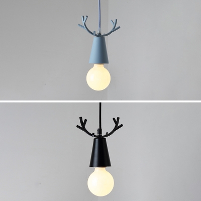 Modern Dining Room 1-Bulb Pendant Antlers Cone White Glass 7 Inchs Wide Hanging Lamp