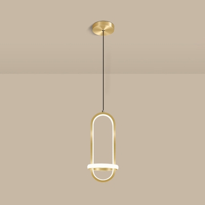 Oval Metal Ring LED Pendant Postmodern Bedroom 2-Light Hanging Lamp