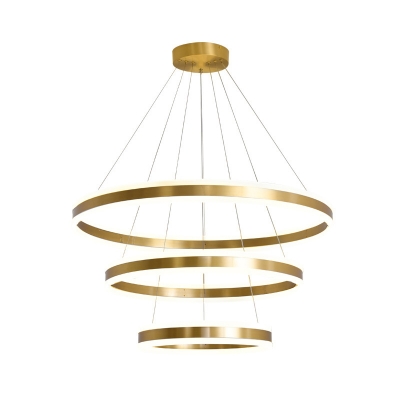 Post Modern Golden Chandelier Tiered LED Light Aluminum Circular Ring Chandeliers in 3 Colors Light
