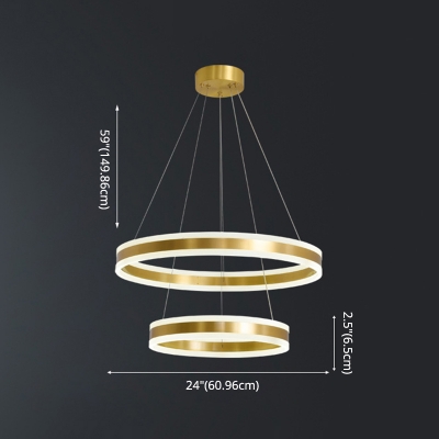 Post Modern Golden Chandelier Tiered LED Light Aluminum Circular Ring Chandeliers in 3 Colors Light