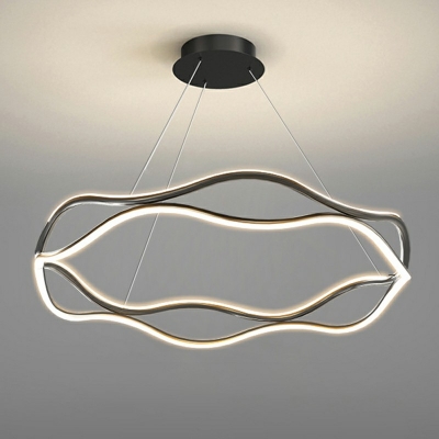 Round Hanging Light Fixture Modern Style LED Metal 2 Lights Chandelier Lighting for Dinning Room
