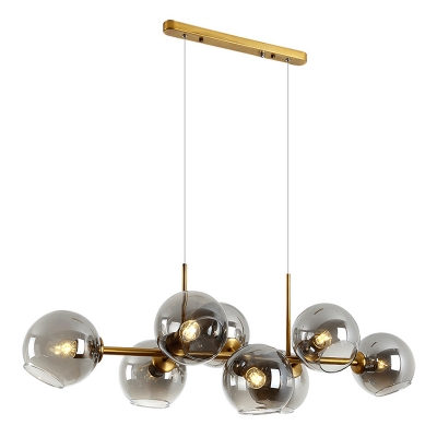 Simplicity Pendant Metal Ceiling Mount with 7 Lights Glass Globe Shade Island Light for Restaurant