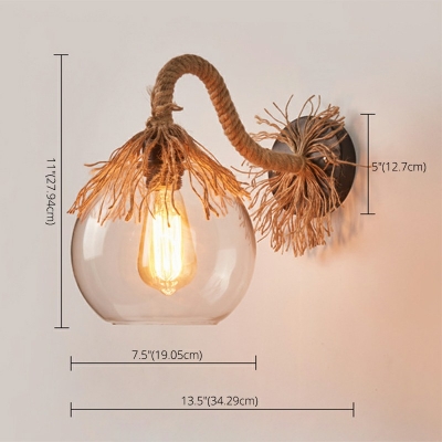 Single Light Lighting Fixture Industrial Simple Transparent Geometric Glass Sconce Lighting in Black with Goosneck Rope