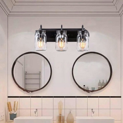 Transparent Glass Jar Shape Vanity Mirror Lights Industrial Style 3 Bulbs Vanity Fixtures for Bathroom