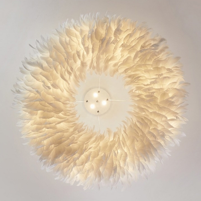 White Donut Hanging Light Modern Style Bedroom Feather LED Chandelier
