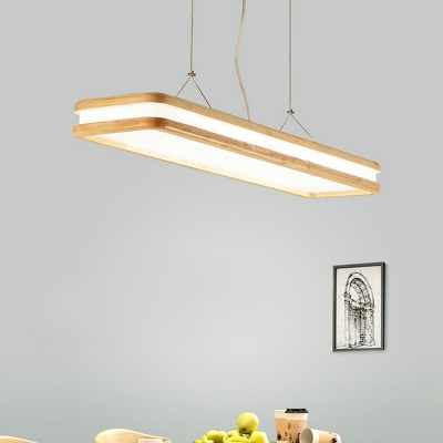 Wood Color Modern Living Room Island Light Rectangle Acrylic Shade White LED 1-Light Island Fixture