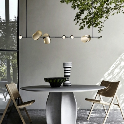 9 Lights Metal Linear Design Island Light 3-Color Light Diming Post-modern Hanging Pendant Lamp in Gold