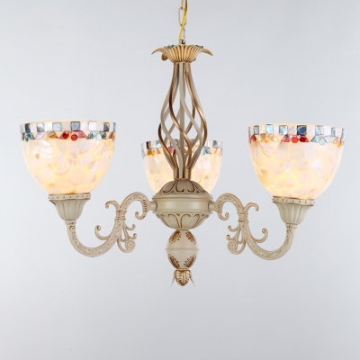 Beige Glass Tiffany Style Living Room Suspension Lighting Bowl White Chandelier