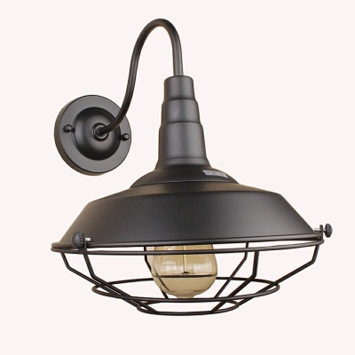Black Industrial Wall Light with 10.5''H Single Bulb Warehouse Metal Shade in Barn Style