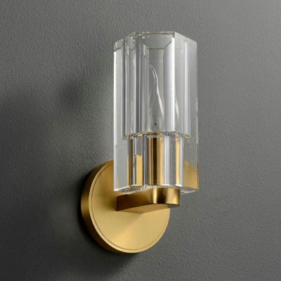 Brass Metal Backplate Mirror Front Lamp Modern Clear Crystal Rectangle 1-Head Wall Lamp