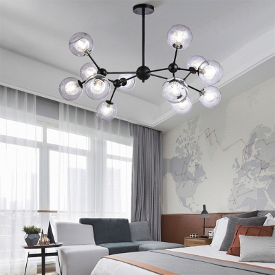 Clear Glass Globe Shade LED Suspension Light Nordic Style Black Chandelier Lighting with 12 Inchs Height Adjustable Cord