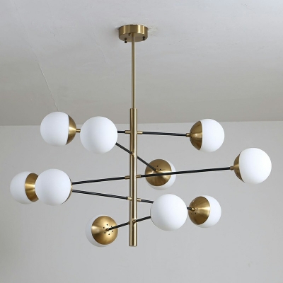 Contemporary Radial Hanging Chandelier Light Spherical Glass Shade Metal Suspension Light for Living Room
