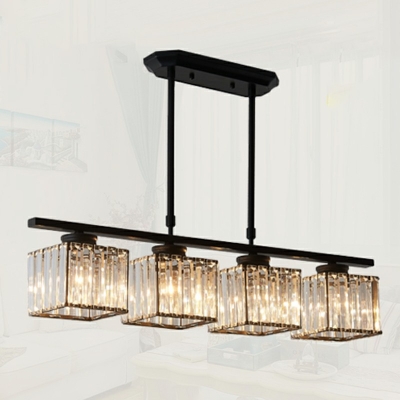 Contemporary Simplicity Dining Room Island Lighting Fixture with Square K9 Crystal Shade with 23.5 Inchs Height Adjustable Cord