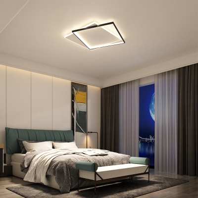 Double Square LED Flush Mount Lighting 21 Inchs Long Acrylic Simplicity Flush Mount Ceiling Light in Black and White