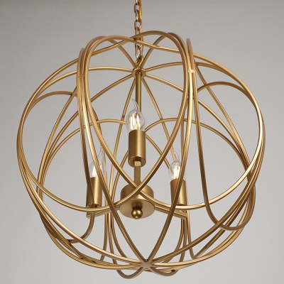 Gold Metal Cage Suspension Lighting Candlestick Industrial Living Room Orb Chandelier