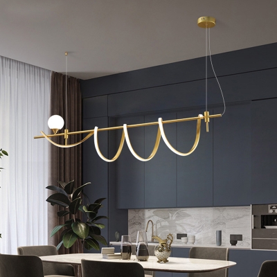 Gold Spiral Metal Modern Dining Room Island Light White Shade LED 2-Light Island Fixture