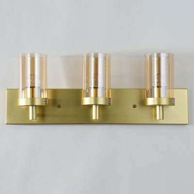 Indoor Golden Wall Sconce Cylinder Glass Shade Vanity Light Fixture for Bathroom Dressing Table