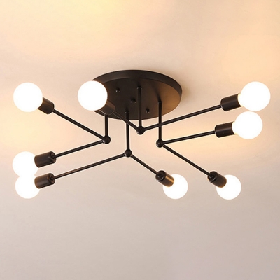 Industrial Retro Ceiling Light with Bare Bulb Circle Metal Ceiling Mount Semi Flush for Living Room