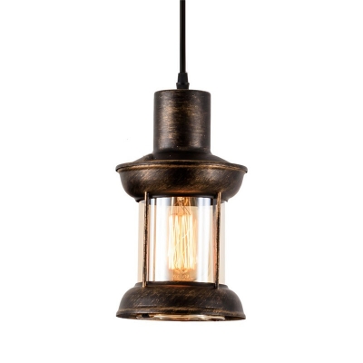 Jar Shape Pendulum Pendant Light Single Bulb Industrial Bronze Clear Glass Hanging Lamp