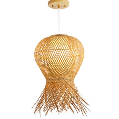Lantern Bamboo Shade Asian Hanging Light with 1 Light Circle Ceiling Mount Single Pendant for Restaurant
