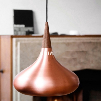 Macaron Metal Shade Pendant Nordic 9 Inchs Wide Restaurant Teardrop Lid Form 1-Bulb Hanging Lamp