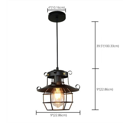 Metal Cage Design Mini Hanging Lamp Industrial 9 Inchs Wide Single Bulb Hallway Stairs Pendant Lights in Black