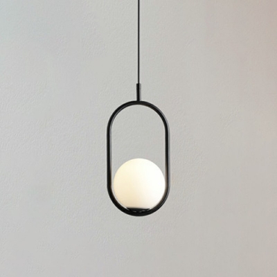 Metal Frame Modern Living Room Suspension Lighting Globe White Glass 1-Head Pendant