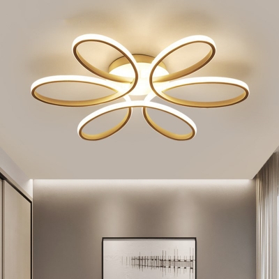 Metal Linear Curved Semi Flush Mount Modern Flower Design White LED 1-Light Ceiling Light