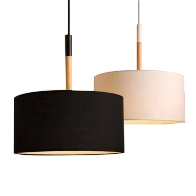 Modern Living Room 1-Light Hanging Lamp Drum Fabric Shade Pendant