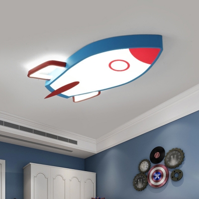 Modern Style Rocket Bedroom Flush Mount Ceiling Light Metal LED Ceiling Light Fixture in Blue