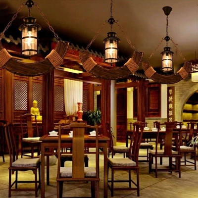 Nautical Style Restaurant 1-Light Pendant Aged Wood Arch Hanging Lantern