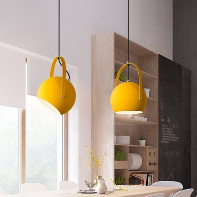 Nordic Style Dome Pendant Light One Light 8 Inchs Wide Metal Candy Colored Hanging Light with Handle for Kitchen