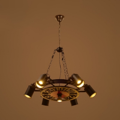 Novelty Clock Hanging Lamp Retro Industrial 25.5 Inchs Height Metal Cylinder Chandelier Lighting for Restaurant