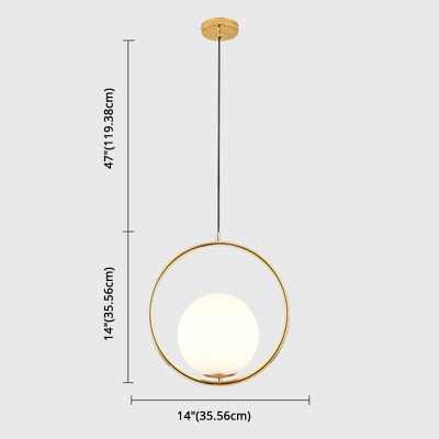 Opal Glass Ball Drop Pendant Postmodern 1 Bulb Gold Hanging Ceiling Light