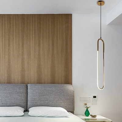 Oval Metal LED Pendant Postmodern Living Room Gold 1-Light Hanging Lamp