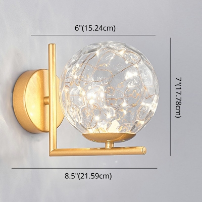 Right Angle Metal Arm Wall Lamp Modern Ball Clear Glass Starry LED 1-Head Wall Sconce