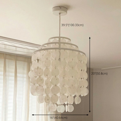 Shells Deco Dining Room Hanging Light 3-Tiers Single Light with 39.5 Inchs Height Adjustable Cord Contemporary Style Suspension Lamp in White