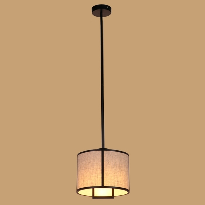 Simplicity Pendant with 1 Light Drum Fabric Shade Circle Metal Ceiling Mount Single Pendant for Living Room